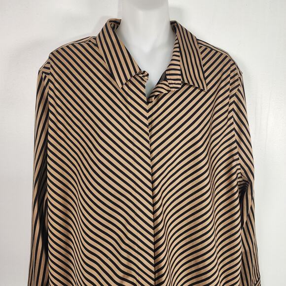 Chico's Women's No Iron Sateen Imperial Stripe Shirt 20/22 Black Neutral Button - Picture 3 of 11